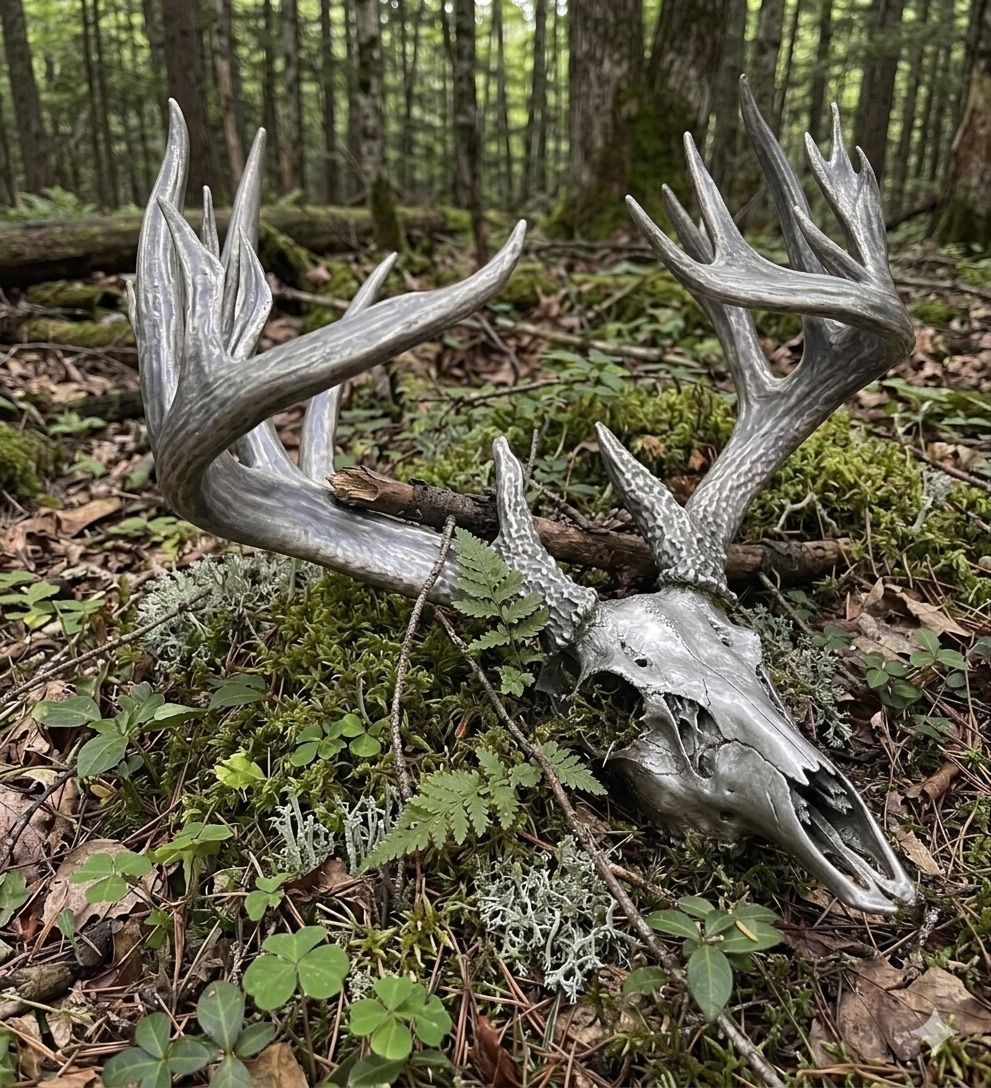 Trophy Whitetail Buck Deadhead - .999 Silver